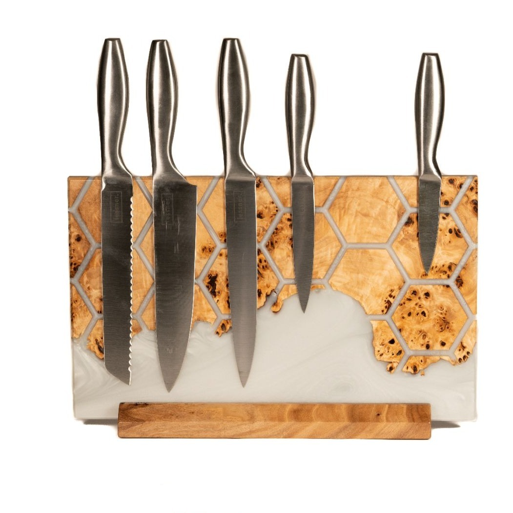 Platinum Epoxy Resin & Wood Magnetic Knife Block UNIVERSE – countertop