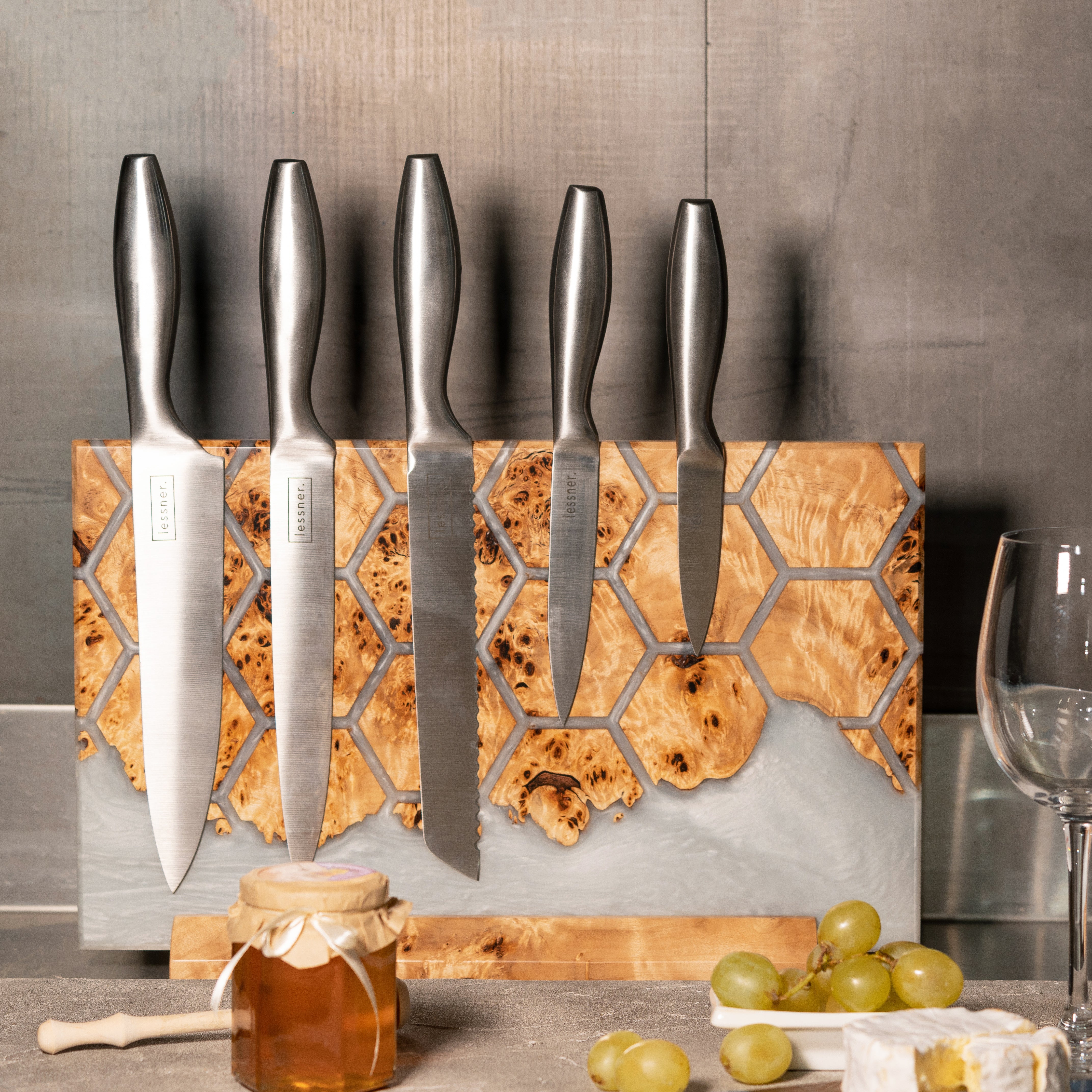 Platinum Epoxy Resin & Wood Magnetic Knife Block UNIVERSE – countertop